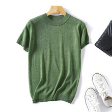 Load image into Gallery viewer, Summer Shiny Lurex Tops Slim  Women Basic T-Shirt Casual O-Neck Solid Tee Shirt Woman Knitted Short Sleeve Sequin T Shirt D300
