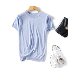 Load image into Gallery viewer, Summer Shiny Lurex Tops Slim  Women Basic T-Shirt Casual O-Neck Solid Tee Shirt Woman Knitted Short Sleeve Sequin T Shirt D300