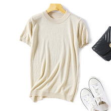 Load image into Gallery viewer, Summer Shiny Lurex Tops Slim  Women Basic T-Shirt Casual O-Neck Solid Tee Shirt Woman Knitted Short Sleeve Sequin T Shirt D300