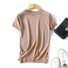 Load image into Gallery viewer, Summer Shiny Lurex Tops Slim  Women Basic T-Shirt Casual O-Neck Solid Tee Shirt Woman Knitted Short Sleeve Sequin T Shirt D300
