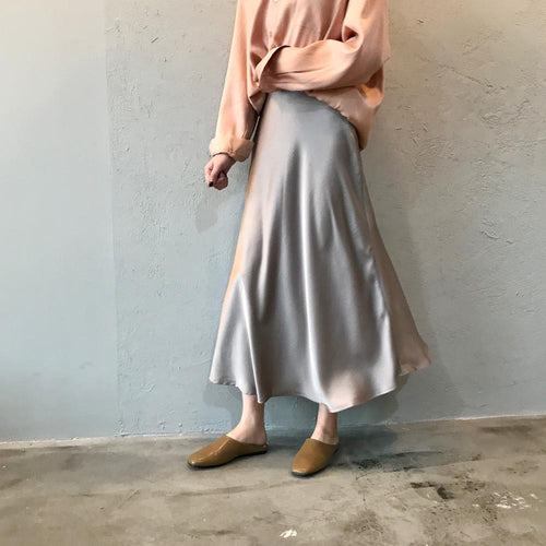 Summer Silk Satin Skirt 2019 Vintage Long High Waist Midi Skirt For Women's A-Line Elegant Autumn Woman Fishtail Skirts Y0320