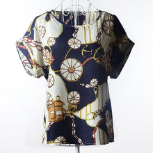Load image into Gallery viewer, Summer Stars Blouse Women Sunflower Bird Chiffon Print Blouse Stripe Plaid Shirt Cross Love Blouse Short Sleeve Lipstick Shirts