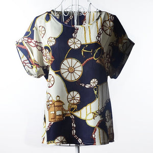 Summer Stars Blouse Women Sunflower Bird Chiffon Print Blouse Stripe Plaid Shirt Cross Love Blouse Short Sleeve Lipstick Shirts