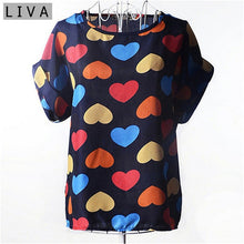 Load image into Gallery viewer, Summer Stars Blouse Women Sunflower Bird Chiffon Print Blouse Stripe Plaid Shirt Cross Love Blouse Short Sleeve Lipstick Shirts