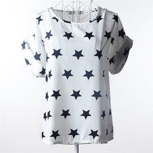 Load image into Gallery viewer, Summer Stars Blouse Women Sunflower Bird Chiffon Print Blouse Stripe Plaid Shirt Cross Love Blouse Short Sleeve Lipstick Shirts