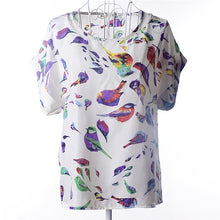 Load image into Gallery viewer, Summer Stars Blouse Women Sunflower Bird Chiffon Print Blouse Stripe Plaid Shirt Cross Love Blouse Short Sleeve Lipstick Shirts