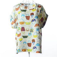Load image into Gallery viewer, Summer Stars Blouse Women Sunflower Bird Chiffon Print Blouse Stripe Plaid Shirt Cross Love Blouse Short Sleeve Lipstick Shirts