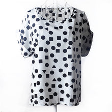 Load image into Gallery viewer, Summer Stars Blouse Women Sunflower Bird Chiffon Print Blouse Stripe Plaid Shirt Cross Love Blouse Short Sleeve Lipstick Shirts