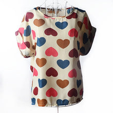 Load image into Gallery viewer, Summer Stars Blouse Women Sunflower Bird Chiffon Print Blouse Stripe Plaid Shirt Cross Love Blouse Short Sleeve Lipstick Shirts