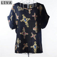 Load image into Gallery viewer, Summer Vintage Wheels Blusas Femininas Womens O-Neck Front Up Short Sleeve Blouse Sexy Multicolor Chiffon Shirt Tops Big Size