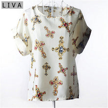 Load image into Gallery viewer, Summer Vintage Wheels Blusas Femininas Womens O-Neck Front Up Short Sleeve Blouse Sexy Multicolor Chiffon Shirt Tops Big Size