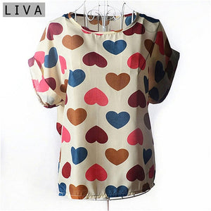 Summer Vintage Wheels Blusas Femininas Womens O-Neck Front Up Short Sleeve Blouse Sexy Multicolor Chiffon Shirt Tops Big Size