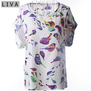 Summer Vintage Wheels Blusas Femininas Womens O-Neck Front Up Short Sleeve Blouse Sexy Multicolor Chiffon Shirt Tops Big Size
