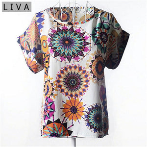 Summer Vintage Wheels Blusas Femininas Womens O-Neck Front Up Short Sleeve Blouse Sexy Multicolor Chiffon Shirt Tops Big Size