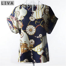 Load image into Gallery viewer, Summer Vintage Wheels Blusas Femininas Womens O-Neck Front Up Short Sleeve Blouse Sexy Multicolor Chiffon Shirt Tops Big Size