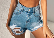 Load image into Gallery viewer, Summer Women Sexy Skinny Denim Shorts 2020 Casual Black Blue High Waist Ripped Biker Short Jeans Femme Hotpants Shores De Mujer