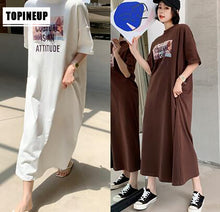 Load image into Gallery viewer, Summer dresses streetwear short sleeve letter words print maxi long boho beach tshirt dress zomerjurk dames sundress vestidos