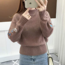 Load image into Gallery viewer, Surmiitro Cashmere Women Turtleneck 2019 Autumn Winter Knitted Embroidery Jumper Women Sweaters And Pullovers Female Pull Femme