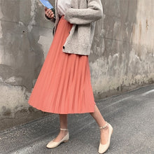Load image into Gallery viewer, Surmiitro Elegant Solid Midi Pleated Skirt Women 2020 Spring Ladies Korean Red Black High Waist A-line School Long Skirt Female