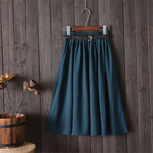 Load image into Gallery viewer, Surmiitro Knee Length Midi Summer Skirt Women With Belt 2020 Korean Ladies Blue Black Red High Waist Pleated School Skirt Female