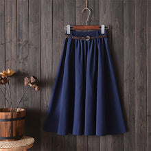 Load image into Gallery viewer, Surmiitro Knee Length Midi Summer Skirt Women With Belt 2020 Korean Ladies Blue Black Red High Waist Pleated School Skirt Female
