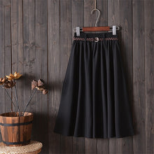 Load image into Gallery viewer, Surmiitro Knee Length Midi Summer Skirt Women With Belt 2020 Korean Ladies Blue Black Red High Waist Pleated School Skirt Female