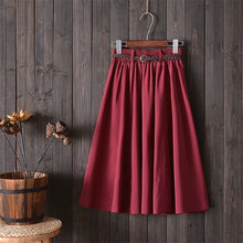 Load image into Gallery viewer, Surmiitro Knee Length Midi Summer Skirt Women With Belt 2020 Korean Ladies Blue Black Red High Waist Pleated School Skirt Female