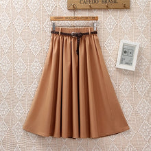 Load image into Gallery viewer, Surmiitro Knee Length Midi Summer Skirt Women With Belt 2020 Korean Ladies Blue Black Red High Waist Pleated School Skirt Female