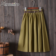 Load image into Gallery viewer, Surmiitro Knee Length Midi Summer Skirt Women With Belt 2020 Korean Ladies Blue Black Red High Waist Pleated School Skirt Female