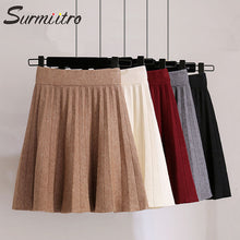 Load image into Gallery viewer, Surmiitro Knitted Pleated Mini Skirts Women 2019 Autumn Winter Casual Ladies Elastic High Waist Korean A Line Skirt Female
