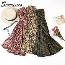 Load image into Gallery viewer, Surmiitro Leopard Print Pleated Midi Skirts Women Spring Autumn 2020 Korean Lady Pink Green High Waist A-line Long Skirt Female