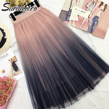 Load image into Gallery viewer, Surmiitro Long Tulle Skirt Women 2020 Spring Summer Gradient Korean Elegant High Waist A-line Pleated School Midi Skirt Female