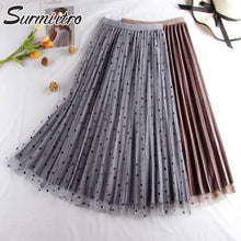 Load image into Gallery viewer, Surmiitro Polka Dot Reversible Velvet Midi Skirt Womens 2020 Autumn Winter Korean High Waist Long A-line Pleated Skirt Female