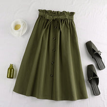 Load image into Gallery viewer, Surmiitro Spring Summer Skirts Womens 2020 Midi Knee Length Korean Elegant Button High Waist Skirt Female Pleated School Skirt