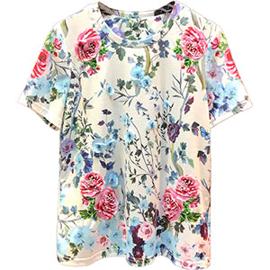 Svoryxiu 2019 Summer Elegant Flower Print Cotton Tops Tees Women's Fashion Diamond Appliques Big Size T Shirts Female