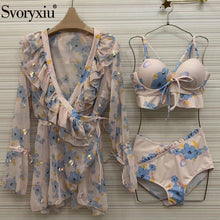 Load image into Gallery viewer, Svoryxiu Designer Summer Sexy Swimsuit Three Pieces Set Women&#39;s High Waist Bikini + Sun Protection Cloak Ladies Beach Sets