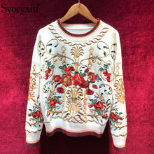 Load image into Gallery viewer, Svoryxiu High Quality Wool Blend Pullover Sweater Women&#39;s luxury Floral Embroidery Autumn Winter Runway Thick Knitting Jumper