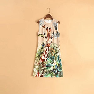 Svoryxiu New Spring Summer Runway Fashion Giraffe Print Sleeveless Mini Dress Women's Crystal Beading luxury Party A line Dress