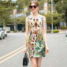 Load image into Gallery viewer, Svoryxiu New Spring Summer Runway Fashion Giraffe Print Sleeveless Mini Dress Women&#39;s Crystal Beading luxury Party A line Dress