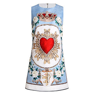 Svoryxiu Runway Custom Summer Jacquard Dress Women's luxurious Beading Crystal Appliques Printed Party Sleeveless Short Dress