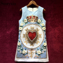 Load image into Gallery viewer, Svoryxiu Runway Custom Summer Jacquard Dress Women&#39;s luxurious Beading Crystal Appliques Printed Party Sleeveless Short Dress