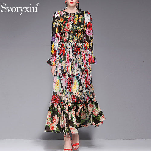 Svoryxiu Women's Spring Summer Runway Custom Big Size Maxi Dress Elegant Charming Flower Print Bohemian Holiday Maxi Dresses