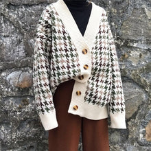 Load image into Gallery viewer, Sweater autumn plaid knitted jacket Korean cardigan new women&#39;s long section loose lazy