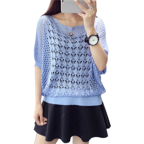 Sweaters women 2019 new fashion summer autumn Loose Hollow out Bat Sleeve Knit thin Pullover cheap cloth Vestidos LXJ039