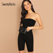 Load image into Gallery viewer, SweatyRocks Black Skinny Glitter Strapless Tube Romper Sleeveless Streetwear Female 2019 Women Bodycon Playsuits and jumpsuits
