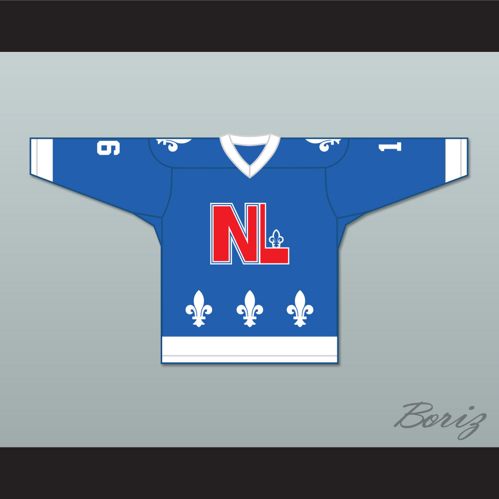 Sylvain Rocheleau 16 Le National de Québec Blue Hockey Jersey- Lance et compte (He Shoots, He Scores)