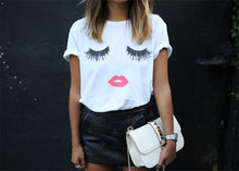 Load image into Gallery viewer, T shirt women 2019 new fashion plus size quality summer style eyelash red lip print t-shirt female dropshipping vestidos YFF6220