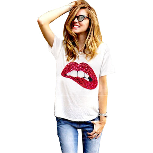T shirt women 2019 vintage Summer style Lips print Short Sleeve o neck T-Shirt cheap tshirt cloth vestidos ropa mujer T013