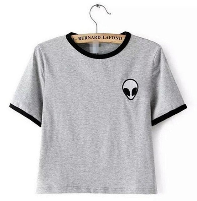 T shirt women crop top 2019 summer casual fashion alien print short-sleeved T-shirt women cheap tshirt vestidos ropa mujer T014