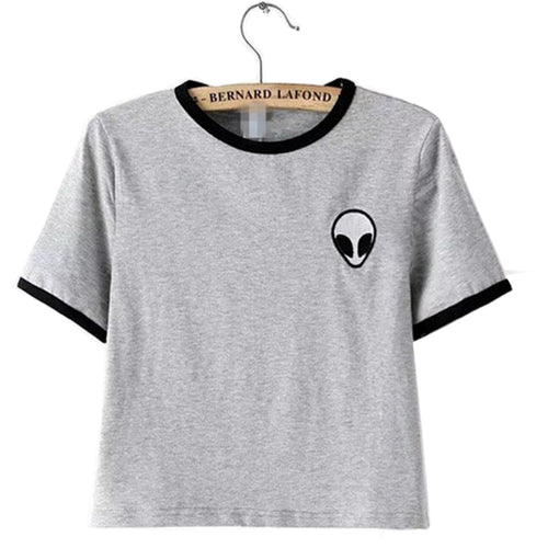 T shirt women crop top 2019 summer casual fashion alien print short-sleeved T-shirt women cheap tshirt vestidos ropa mujer T014
